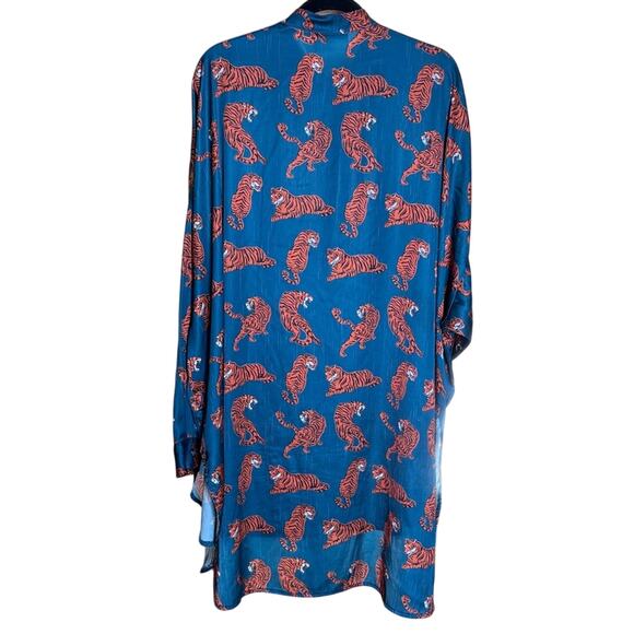 DRESSED IN LALA Tiger Oversized Button-Up Satin Shirt Size Small - Picture 16 of 16